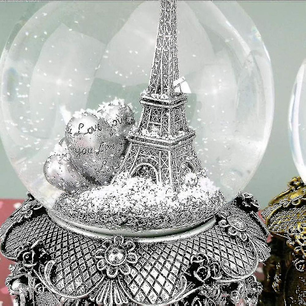 Paris Eiffeltornet Snöglob Musikbox Med Automatisk Snöfall Och Färgglada Ljus, 100mm 6\" Hög JU