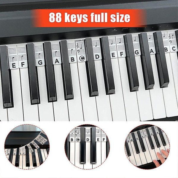 Aftagelige klaver keyboard node etiketter Genanvendelige silikone 88 tangenter klaver noder guide klistermærker (sort og hvid)