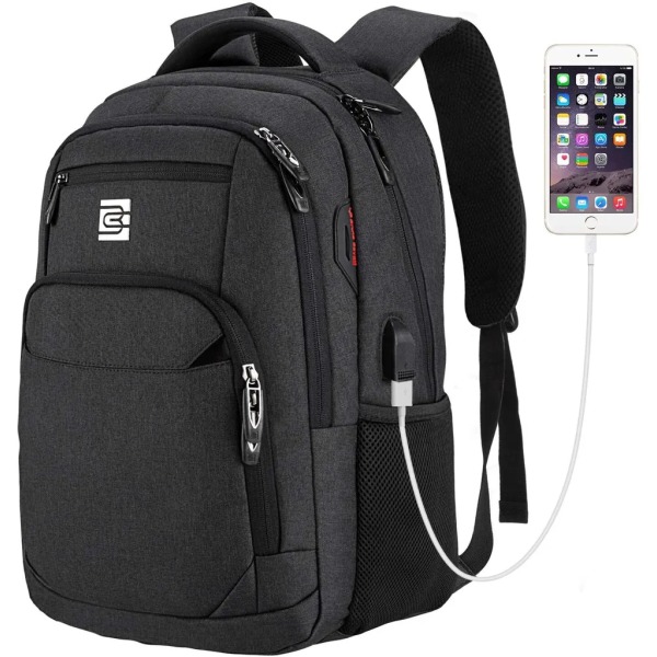 Laptopryggsäck för män 15,6 tums vattentät med USB -laddningsport