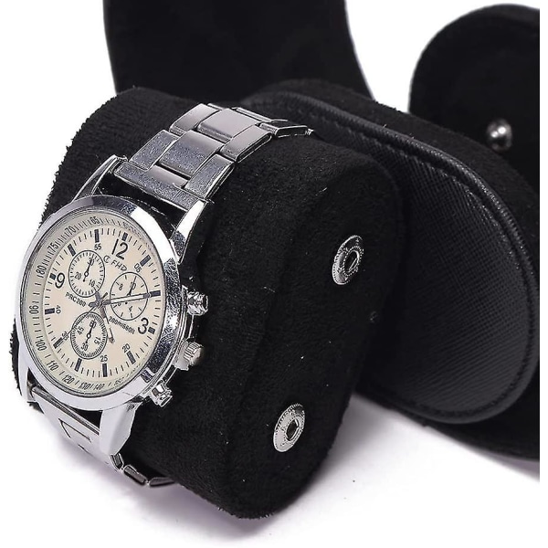 Enkel watch i läder Rullad bärbar watch presentförpackning i läder（svart）