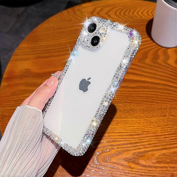 Glitter Bling Glimmande Diamantkristall Mjukt Kompatibelt med iPhone-fodral för Kvinnor Flickor (Vit, iPhone 14)
