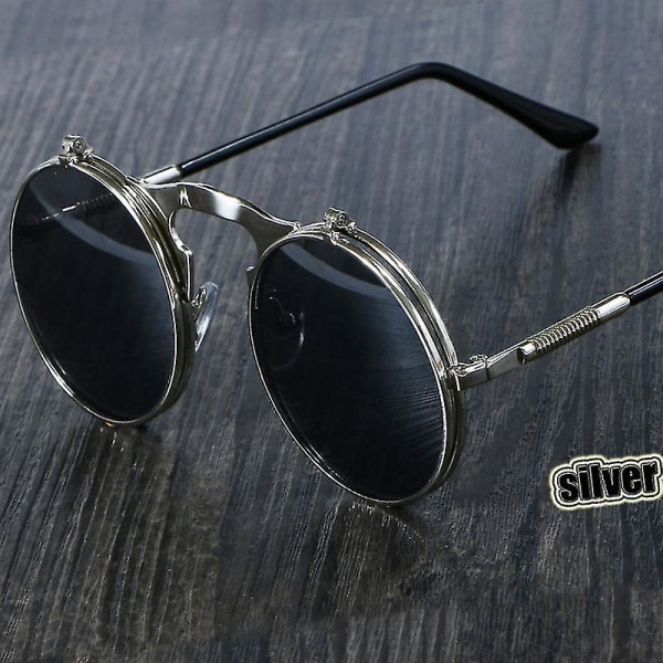 3057 Steampunk aurinkolasit pyöreät metalliset naisten tyyli retro flip pyöreät kaksoismetalliset aurinkolasit miehille pyöreät aurinkolasit
