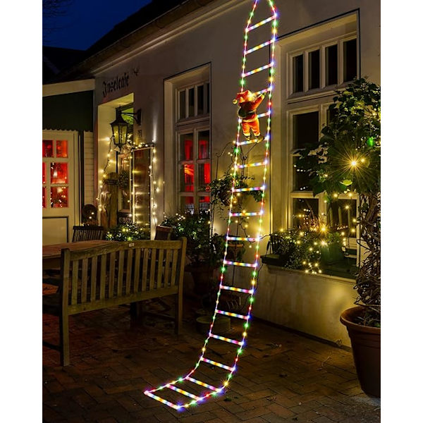 LED Julelys 2m Julepynt Stige Lys med Julenissen, Juledekorasjoner Lys for Innendørs Utendørs, Vindu (Flerfarget)