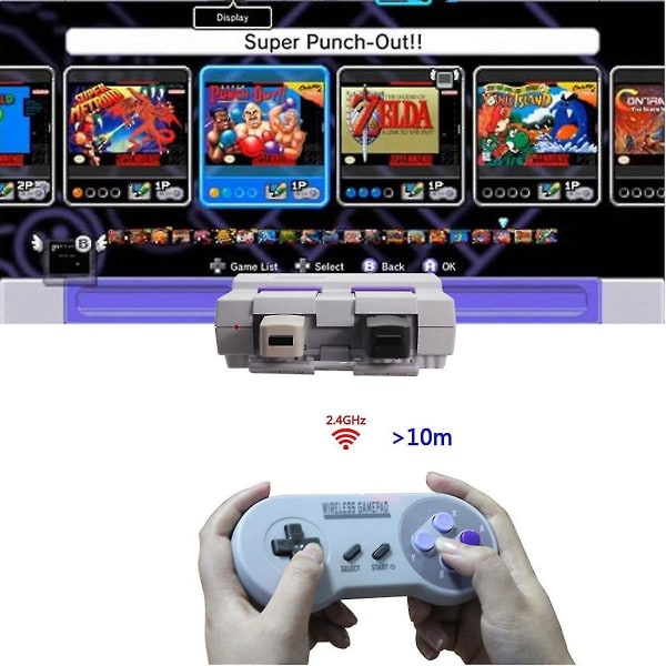 Spelkontroll Trådlös 2.4G Gamepad Joypad Joystick kompatibel för SNES Mini PC Windows NS Switch Färgglad knapp（Gråvit）