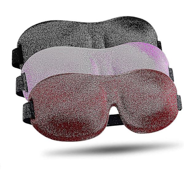 Sovmaske 3-pack, Uppgraderad 3D-formad 100% mörkläggningsögonmask för sömn med justerbar rem, bekväm & mjuk nattblind för kvinnor och män