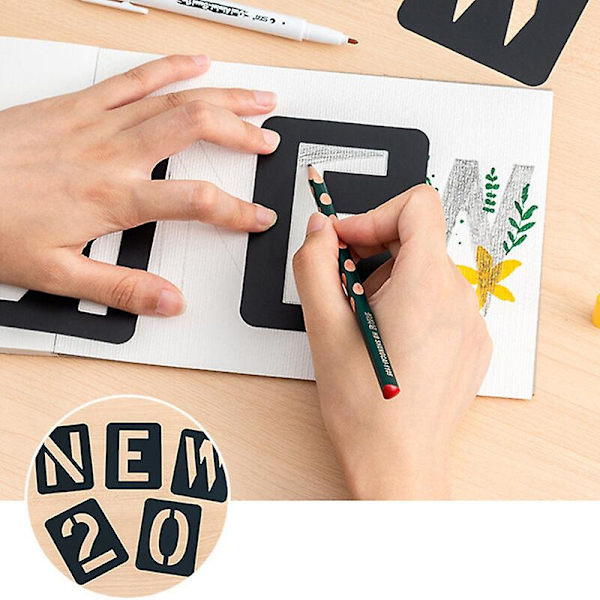 Vinterkampanje, 42 stk gjenbrukbare vaskbare PP-bokstav- og tallmaler for maling på tre, scrapbooking, stoff, vegger, dører osv.