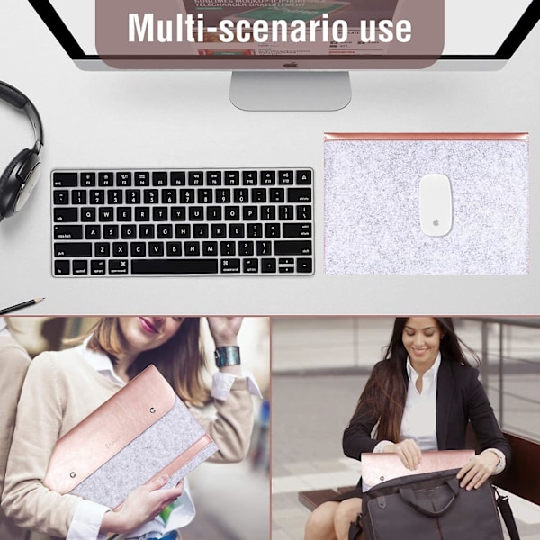 Laptopfodral 360° Skydd Kompatibelt med 13 Tum Macbook Air/Pro M2 M1, Skarvad Mikrofiberläderfodral med Ficka - Rosa