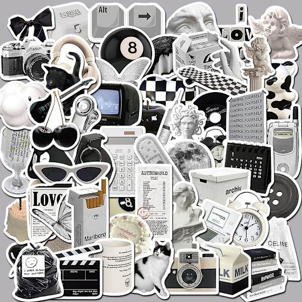 Vintage sort-hvide Fashion Style Stickers af 61 Vinyl Decal Merchandise Laptop Stickers til bærbare computere, computere, Hydro Flasks, skateboard og rejser