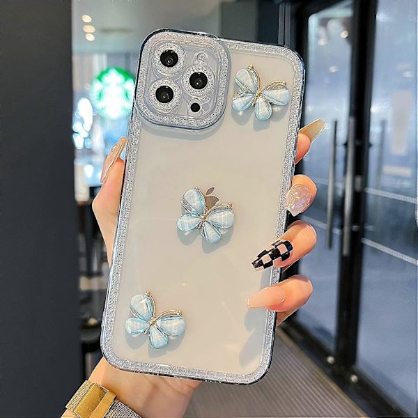 iPhone 12 Pro Max Skal 6,7 tum, Söt 3D Fjäril Bling Glitter Transparent Skal med Anti-Fall Lins Kameror Glittrande Mjuk TPU Skal