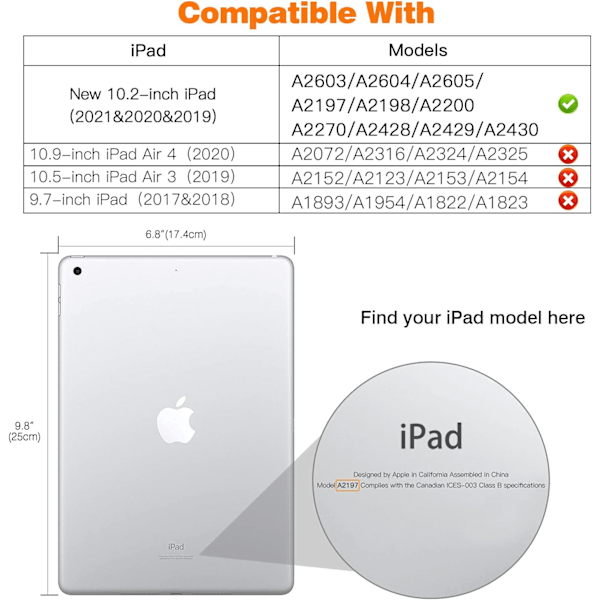 Etui til iPad 9/8/7. generation 2021/ 2020/2019, Blødt Gennemsigtigt TPU Frostbagpanel Slank iPad 10,2 tommer Etui med Stativ, Automatisk Vågen/Søvn(A)