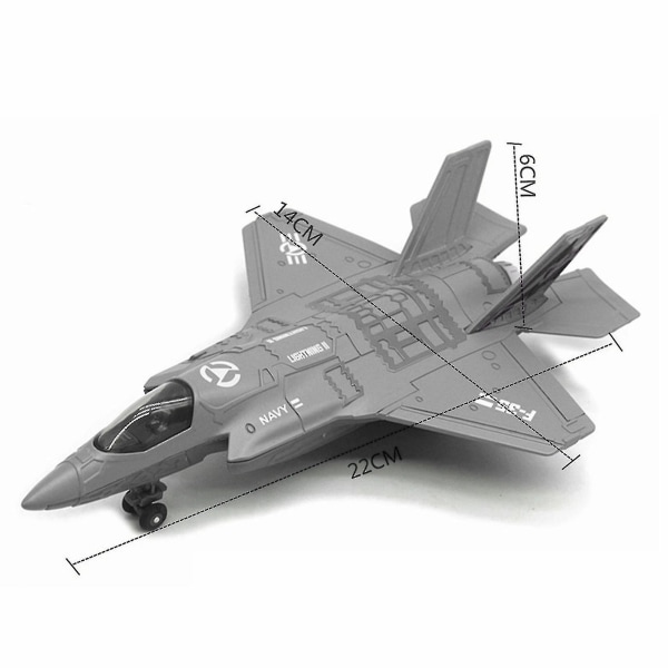 22 cm amerikkalainen F35 metalliseos Fighter Simulation lentokonemalli leluauto (musta)