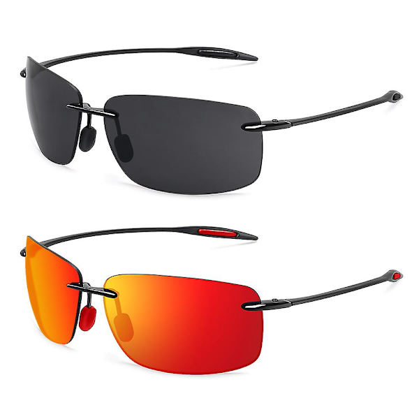 JULI The Matrix Classic Sports Rimless Solglasögon VuxenOrange Vuxen Körning Rektangel Ultralätt Ram Solglasögon UV400 MJ8009（C5 Non Pol Grå Röd）
