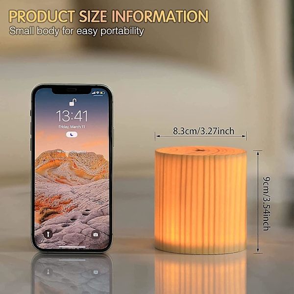 Liten tre berøringsdimmbar LED-bordlampe USB C oppladbar bærbar nattlys batteridrevet moderne trådløs bordlampe for stue B