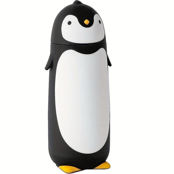 Luova sarjakuva pingviini söpö ruostumattomasta teräksestä eristetty lämmin ja kylmä vesikuppi, arvokas vesipullo (musta)