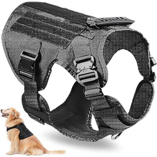 Taktisk hundsele för stora hundar, militär hundsele med handtag, justerbar hundvästsele för träning jakt promenader, svart, L_SHZNV