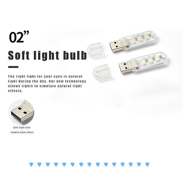 Mini USB LED-bordlampe, bærbar leselampe for camping, powerbank, bærbar PC, 8 LED-boklys, lommelykt