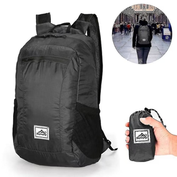 Vandringsryggsäck Lätt packbar ryggsäck för utomhusresor Camping Svart