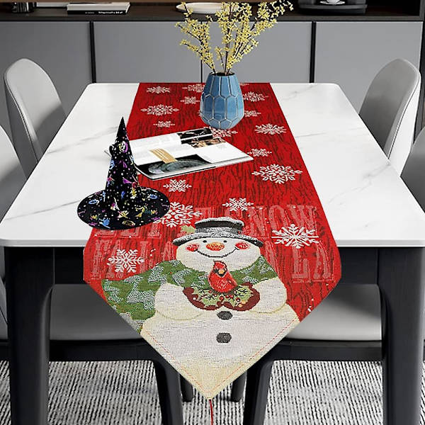 Bordlöpare Jul, Heminredning Inomhus Kardinal Snöflinga Snögubbe Dekorativ, Linnebord