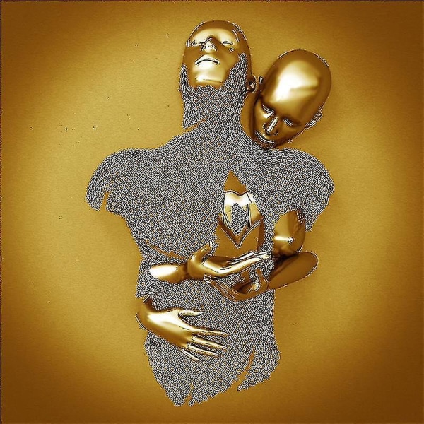 2023 New Love Heart Grå-3d kunstvæg Metalfigur Skulptur Par hængende maleri til hjemmet（50X50cm，Sølv FD29）