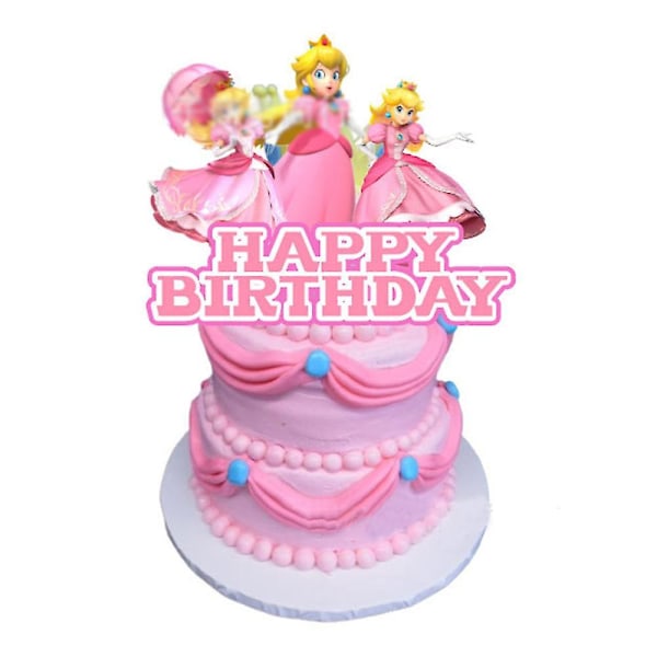 Princess Peach-tema Barn Flickor Födelsedagsfest Dekorationer Tillbehör Ballonger Banner Virvlar Tårta Cupcake Toppers Set