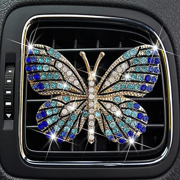 GHYT Bling Butterfly Car Clip, Søt Butterfly Car Aromaterapi Vent Clips Rhinestone Car Bling Accessories for Women Bilinteriørdekorasjon CharmBlå