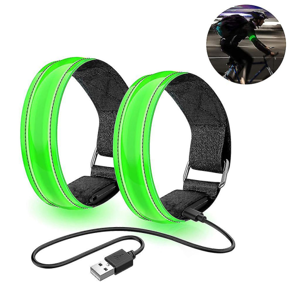 Wabjtam 2-pak løbelys til løbere Genopladeligt LED-armbånd Reflekterende Grønt