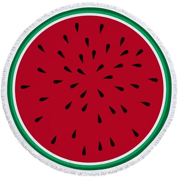 Strandhandduk 150 x 150 cm Tjock Rund Överdimensionerad Strandhandduk, Mikrofibertyg med Bomullsfransar, Överdimensionerad Vattenmelon Frukt Nyhetstryck Tjock Cirkel