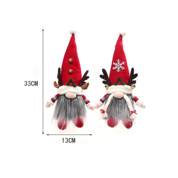 Julenissepynt, 2-pakk håndlagde parfigurer med skjeggete nisser