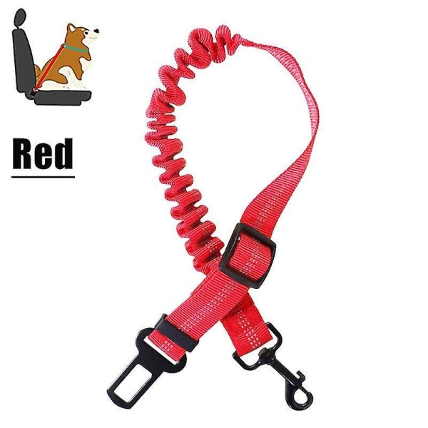 Justerbart hundkoppel Säkerhetsbälte av nylon för husdjur, hundkattbil infällbara säkerhetsbälten för fordon med elastisk buffert reflekterande och hållbar bilsele (röd)
