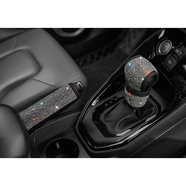 Mjuka sammetssätesbältes axelskydd med Bling Rhinestones Bling bilbältesöverdrag för kvinnor, Crystal Handbrake Cover, Bling Ring Set 4 Pack Set Un