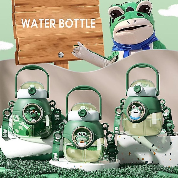 1100 ml Cute Frogs -vesikuppi oljilla, iso tilavuus juomakuppi retkeilypiknikille (Frog Lady)