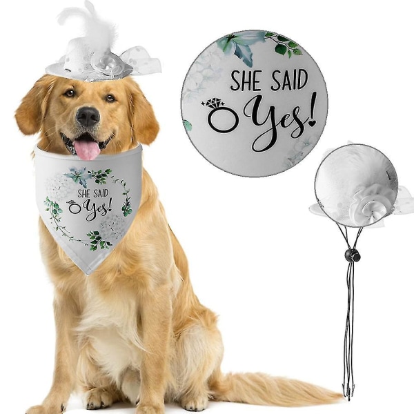 Vit kransmönster Triangel Hund Bröllop Bandana Scarf med en kompatibel Withmal Hat Hund Bröllop Förlovning (Vit)