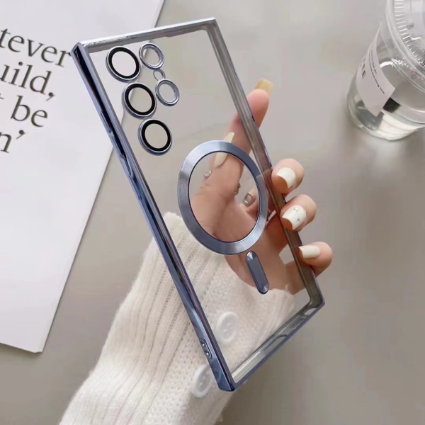 För Samsung phone case- genomskinlig magnetsug blå Samsung S22