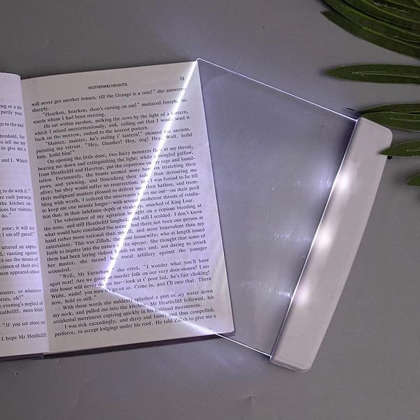 Flad boglys Sidebogslys til læsning i sengen om natten Klart LED-bog Fuld sidelys Illuminator Panelplade Lampeplade Trådløs (hvid)