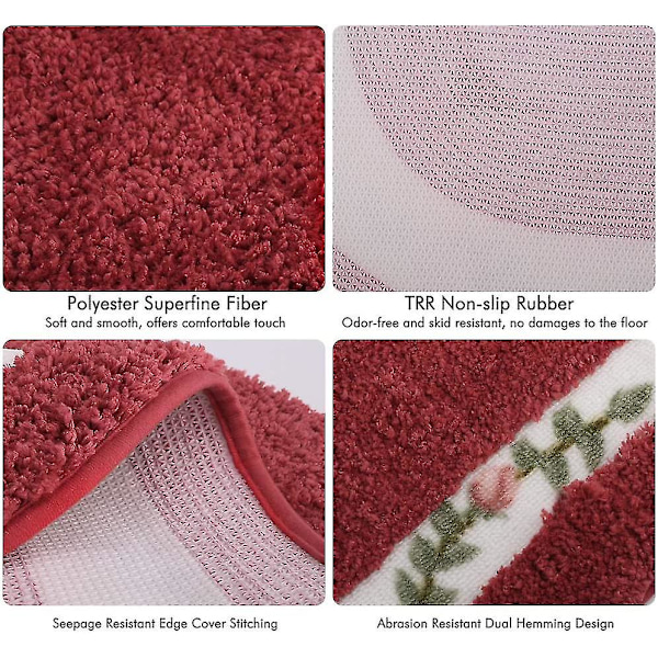 Blommig badrumsmatta halkfri, maskintvättbar, absorberande mikrofiber entrématta, oval form ros