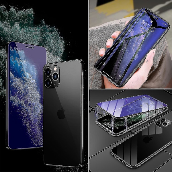 Magneettinen 360 kirkas kaksipuolinen karkaistu case, joka on yhteensopiva Iphone 11 Pro Maxin/iphone 11:n/iphone 11 Pro(iPhone 11, musta) kanssa
