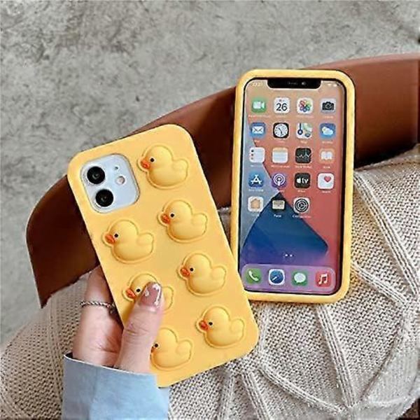 Ultra Tjockt Mjukt Silikonfodral med för Apple 3D Cartoon Färg Söt Söt Rolig Bedårande Kawaii Barn Flickor Pojkar (Gul Anka, för iPhone 13 Pro Max)