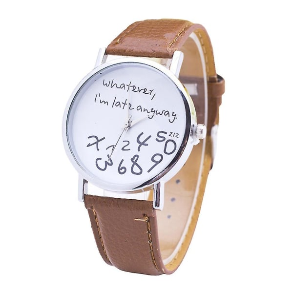 Sijiali-naiset, mitä tahansa olen myöhässä, kirjain pyöreä kellotaulu tekonahkahihna watch(ruskea)