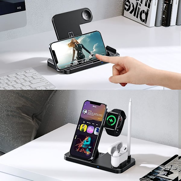 Teminice 4-i-1 trådlös laddare för Apple Watch & Airpods & Pencil laddningsdockningsstation