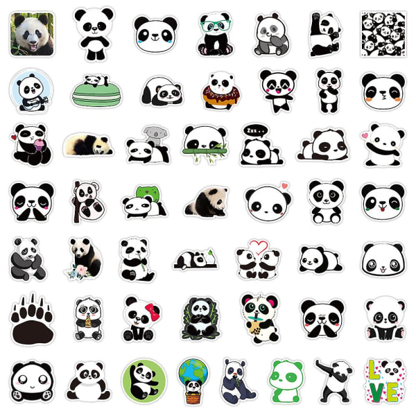 GHYT 50 stk vanntette panda-klistremerker i vinyl, DIY panda-klistremerker, festutstyr, vanntette dekorative tegneserieklistremerker for datamaskin, bagasje, gitar, flaske