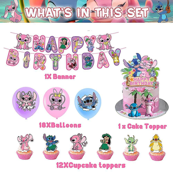 Lilo & Stitch -teema Syntymäpäiväjuhlien rekvisiitta Ilmapallot Banderollit Kakkupäälliset Koristeet Koristeet