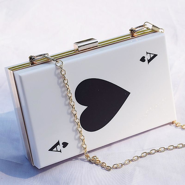 Aften Clutch Håndtaske til Kvinder Poker Form Clutch Box Taske med Kæde Hvid