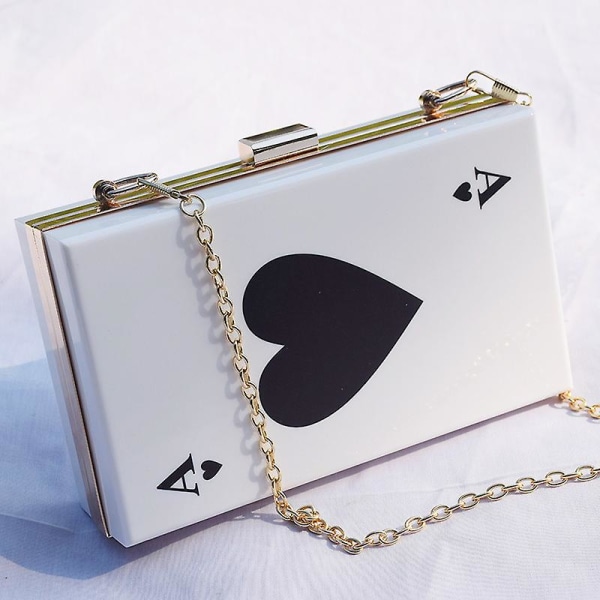 Kveld Clutch håndveske for kvinner Poker Shape Clutch Box Veske Veske med kjede hvit