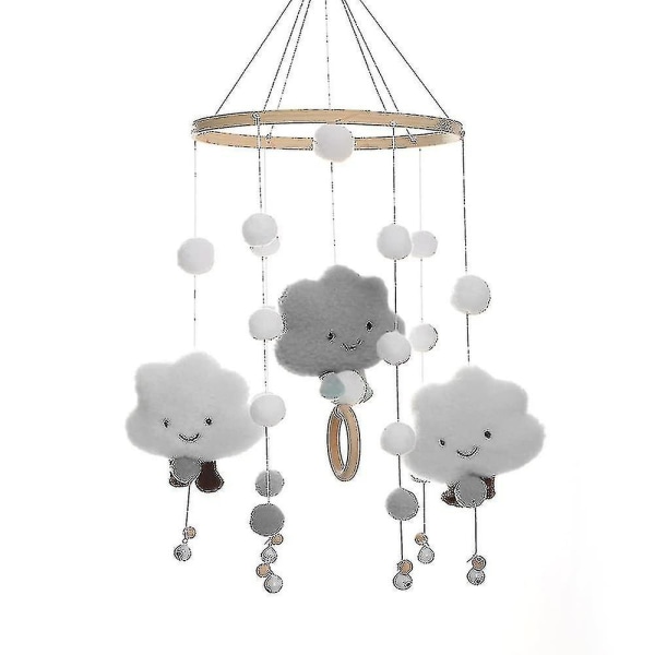 Baby Wind Chime Wood, Baby Mobile Crib, 3d Clouds Mobile Baby Crib, Hengende Bedbell Mobile, Baby Mobile Wind Chimes laget av filt med filtballer, Bell