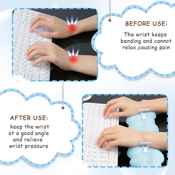 Tangentbordsmoln Handledsstöd, Mjukt Bekvämt Sött Tangentbords handledsstöd Halkfritt Ergonomiskt Stöd Moln Skrivbord Handledsstöd & Memory Foam (blå)