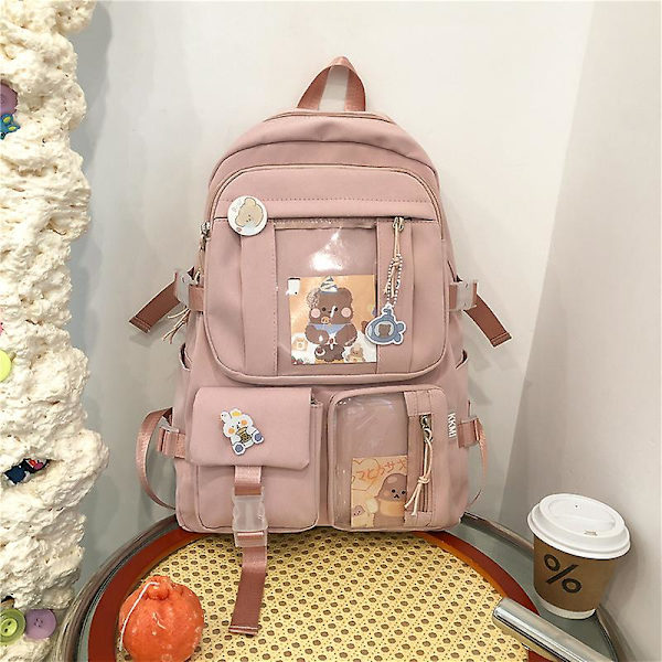 Rygsæk med pins Kawaii skole rygsæk sød æstetisk rygsæk sød Kawaii rygsæk til skole