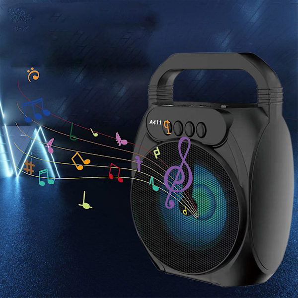 Bluetooth-högtalare, bärbar utomhusstereo, plugin-kort, USB-minne, med färgglada löpande lampor, bärbar kompaktstereo