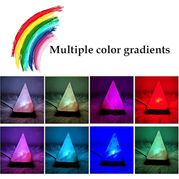 USB Himalaya Saltlampe med 7 farveskift, pyramide krystalsaltstenlampe til kontor, hjemmedeko, yoga, feriegave - håndskåret, ægte træbase