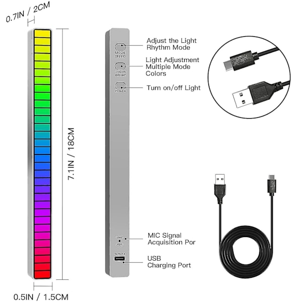 2 stk. Rgb stemmeaktivert opphenting rytmelys, oppladbar Usb lydkontroll omgivelseslys bil rytmelys 32 bit musikk