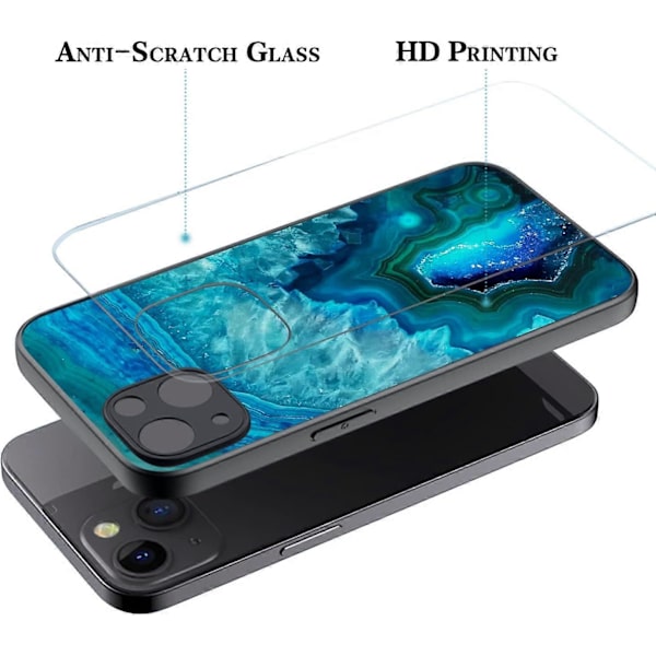 iPhone 13 Pro Skal, Glasbaksida Design Anti-Repor, TPU Stötskyddande Bumper Anti-Fall Skydd, Skärmkamera Lätt Konvex Ramskydd